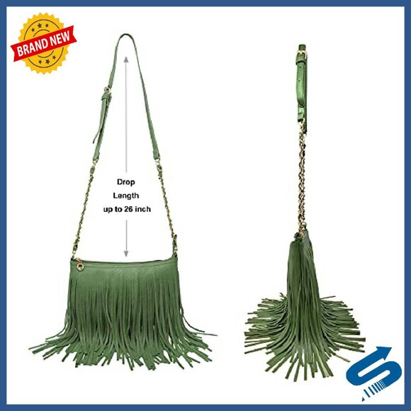Fringe Crossbody Shoulder Bag with Adjustable Strap, 10x7x1 - Picture 4 of 8